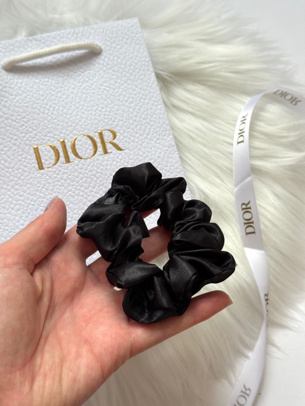 Dior Black Satin Hair Scrunchie New